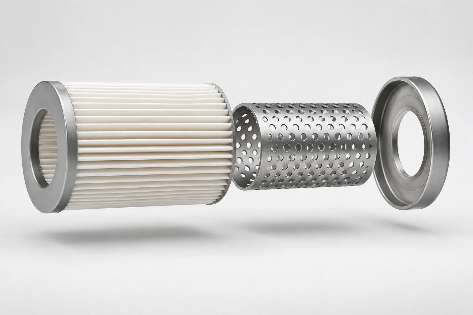 Oil filter media element construction diagram